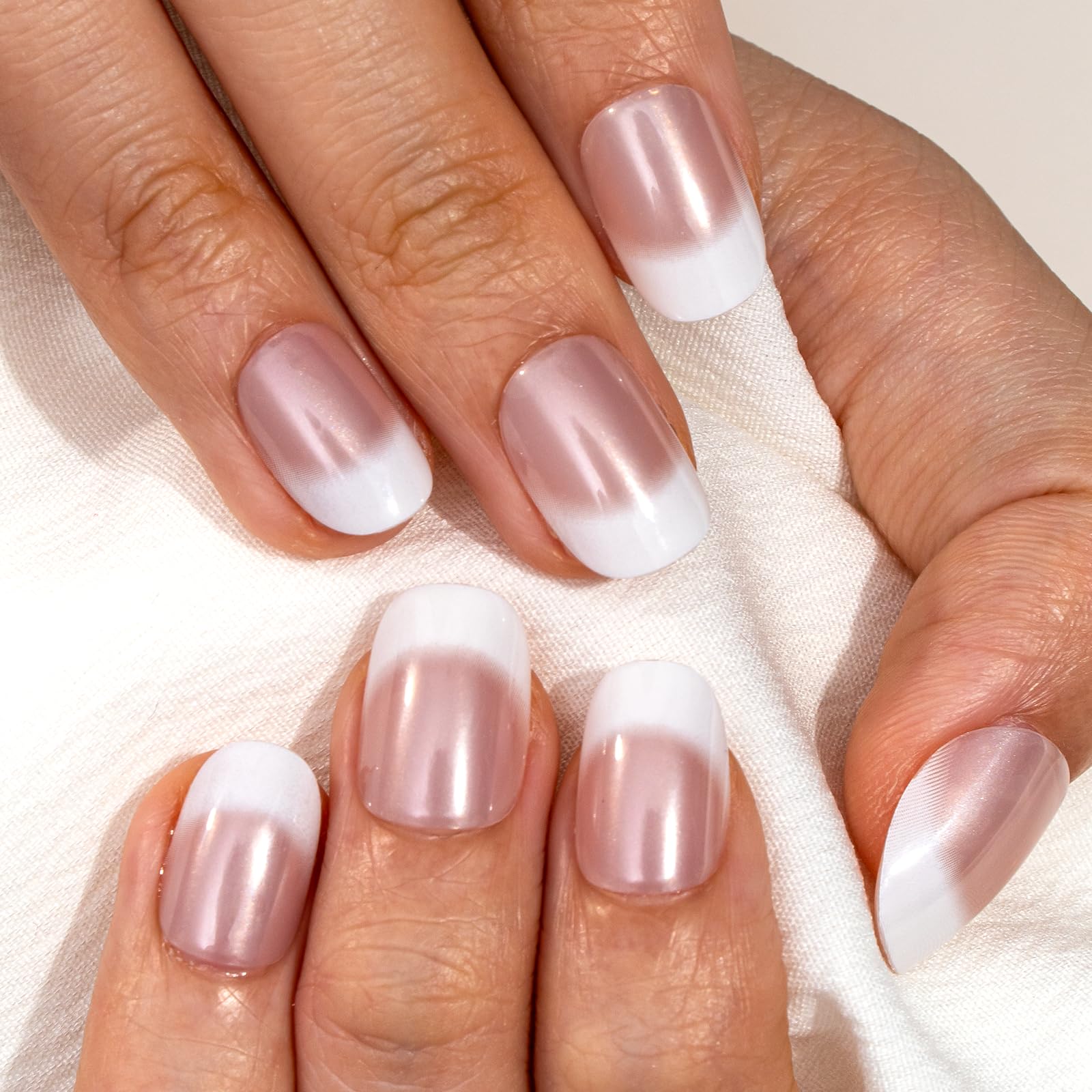 CurvLife Press-On Nails French Short Square – Apricot Design | 24-Piece Nail Kit