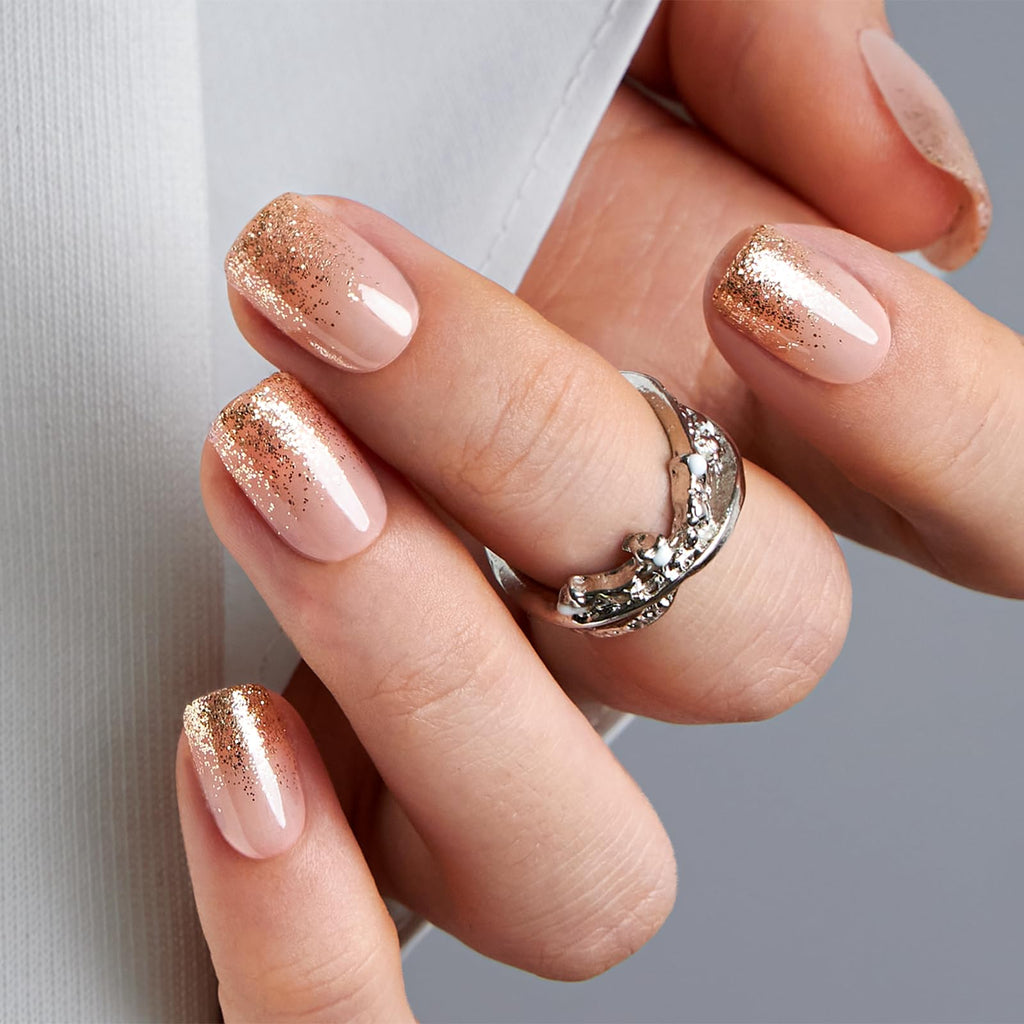 CurvLife Press on Nails – 30pc Fluid Gold Short Square Gel Nails Kit