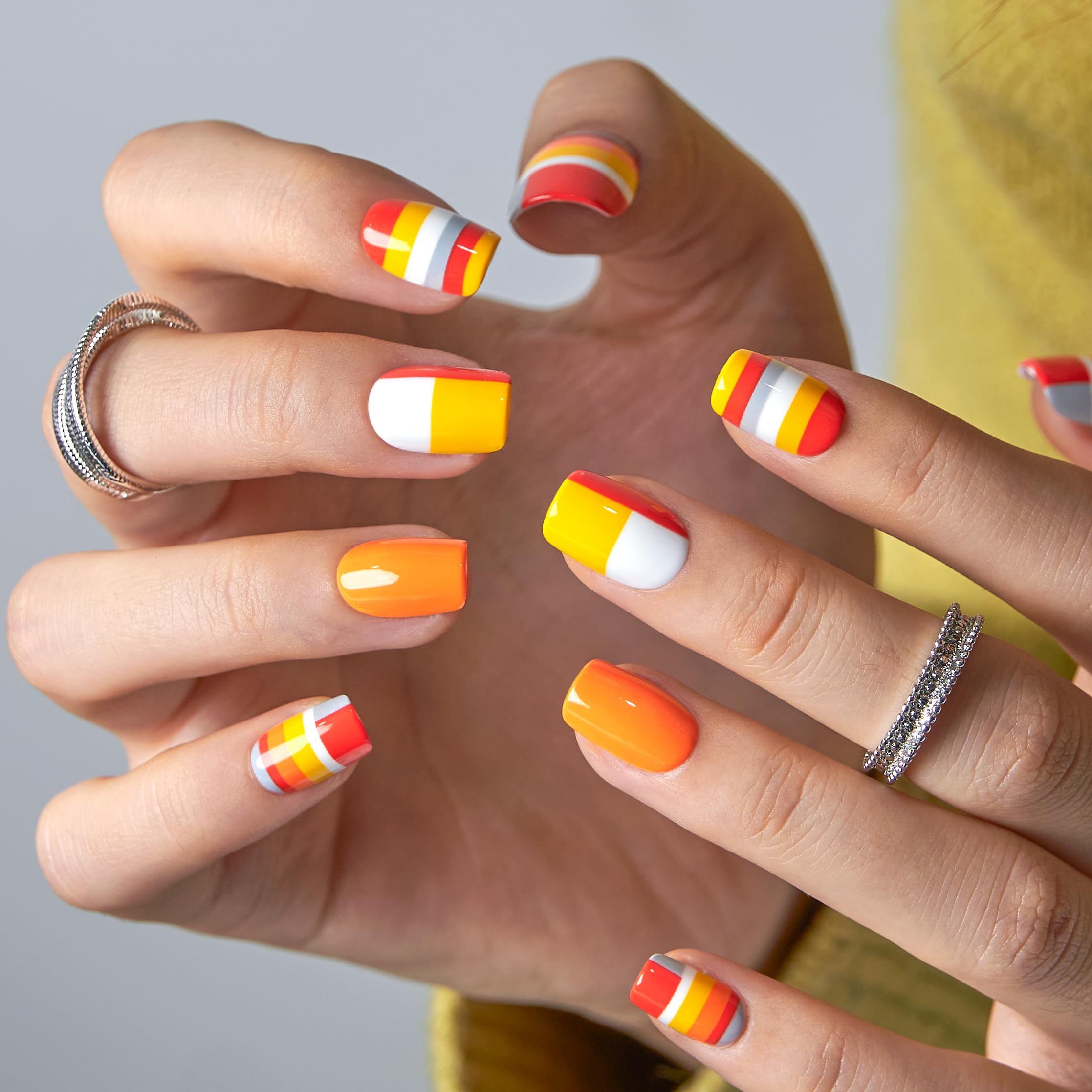 CurvLife Press On Nails – 30 Soft Gel Nails Kit, Natural Fit, Citrus Pop