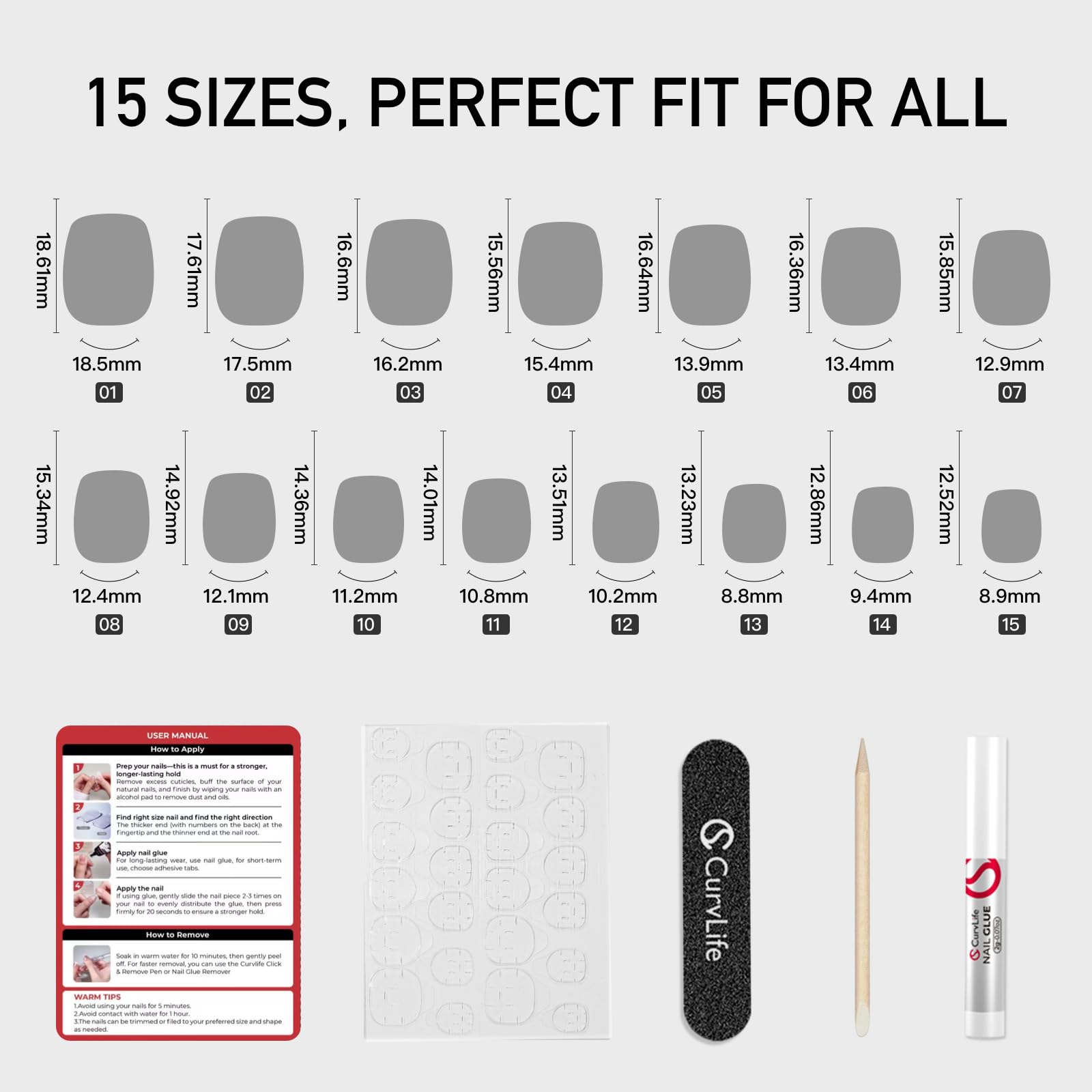 CurvLife Press On Nails – 30-Piece Soft Gel Nails Kit with Glue-On Tabs, Natural Fit & Salon-Quality (Elegant Black)