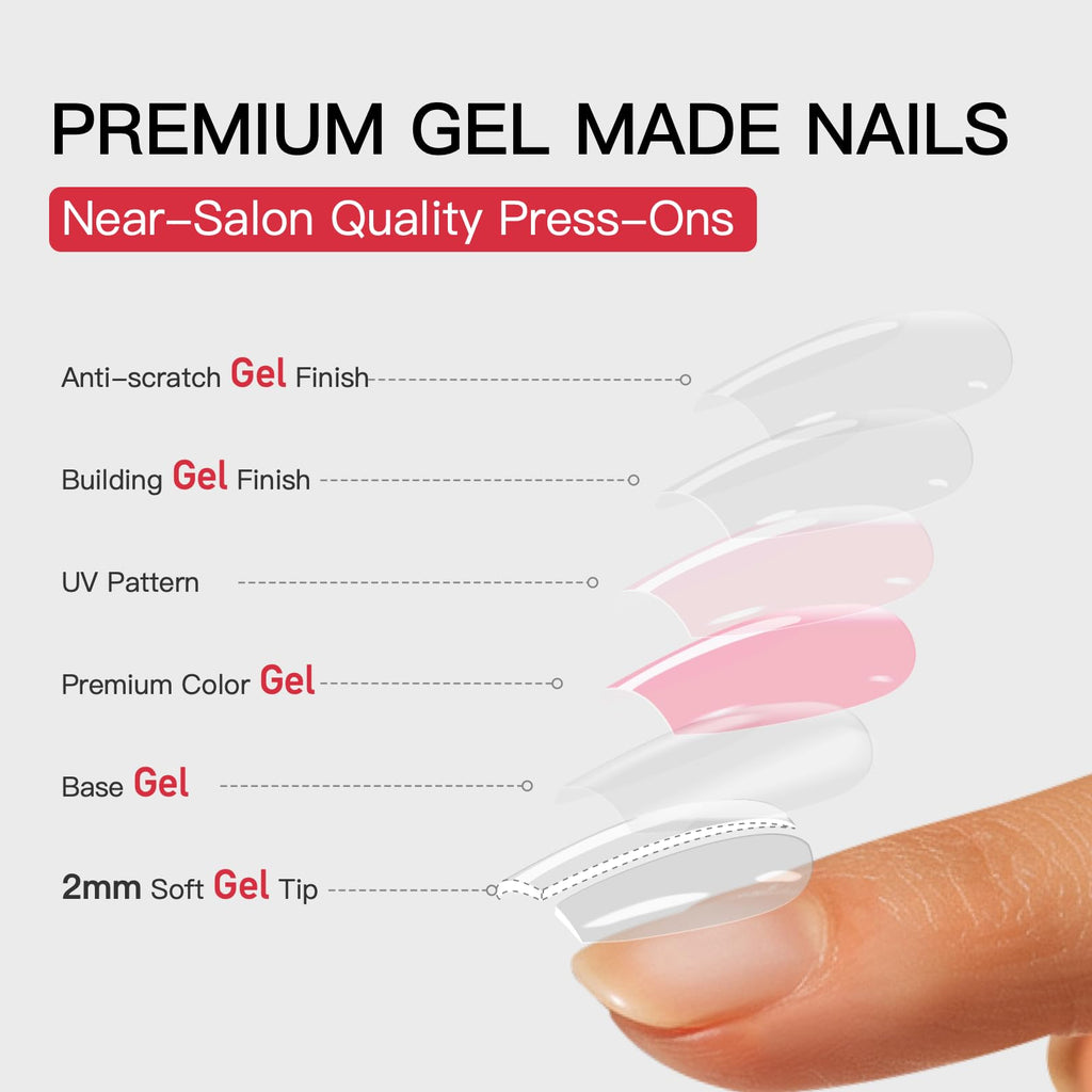CurvLife Soft Gel Press On Nails – Square, Long-Lasting 30pc Kit with Glue & Tabs