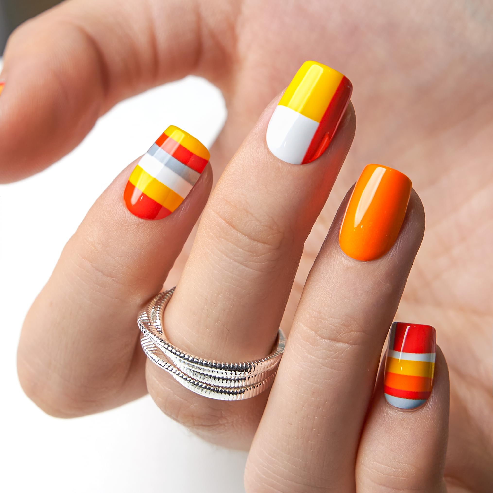 CurvLife Press On Nails – 30 Soft Gel Nails Kit, Natural Fit, Citrus Pop