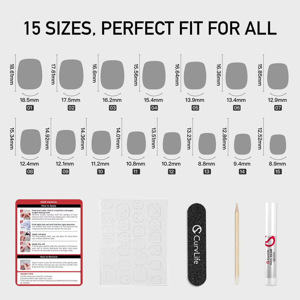 CurvLife Press-On Nails French Short Square – Apricot Design | 24-Piece Nail Kit