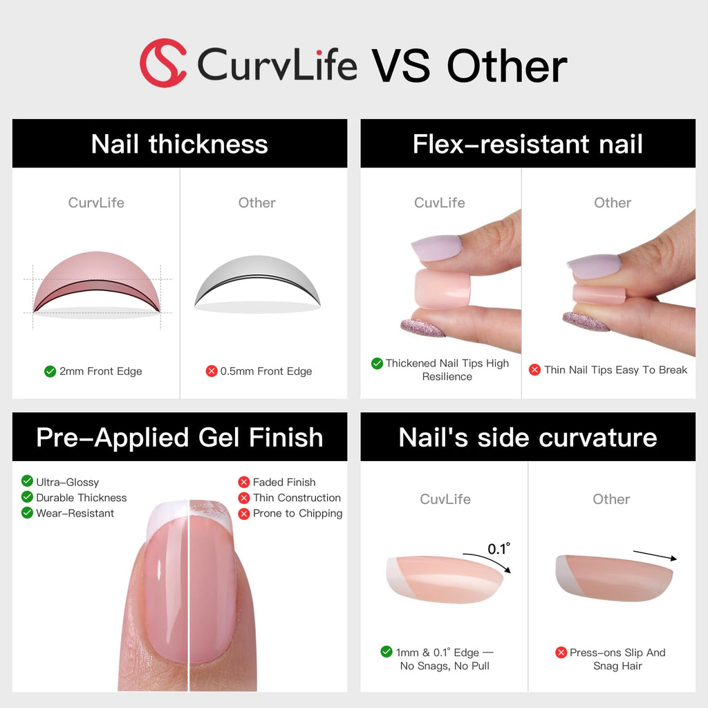 CurvLife Almond Press On Nails Medium – 30 Pcs Soft Gel Nails with Glue Tabs, Natural Fit & Salon-Quality