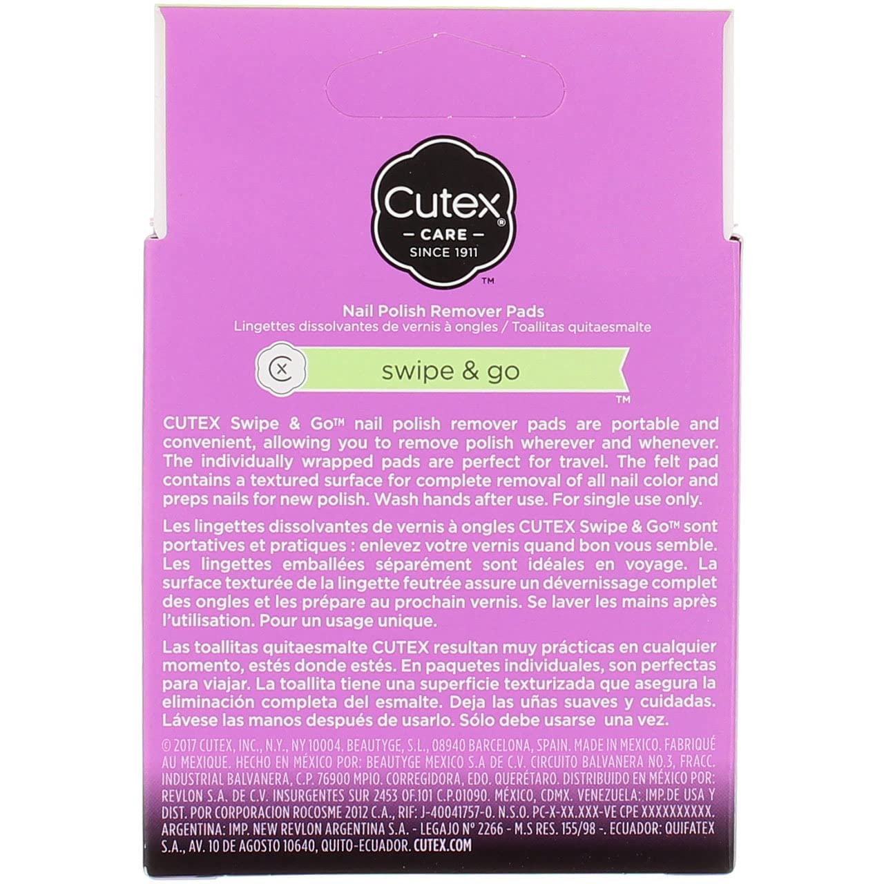 Cutex Swipe and Go Nail Polish Remover Pads (Pack of 4) – Non-Acetone
