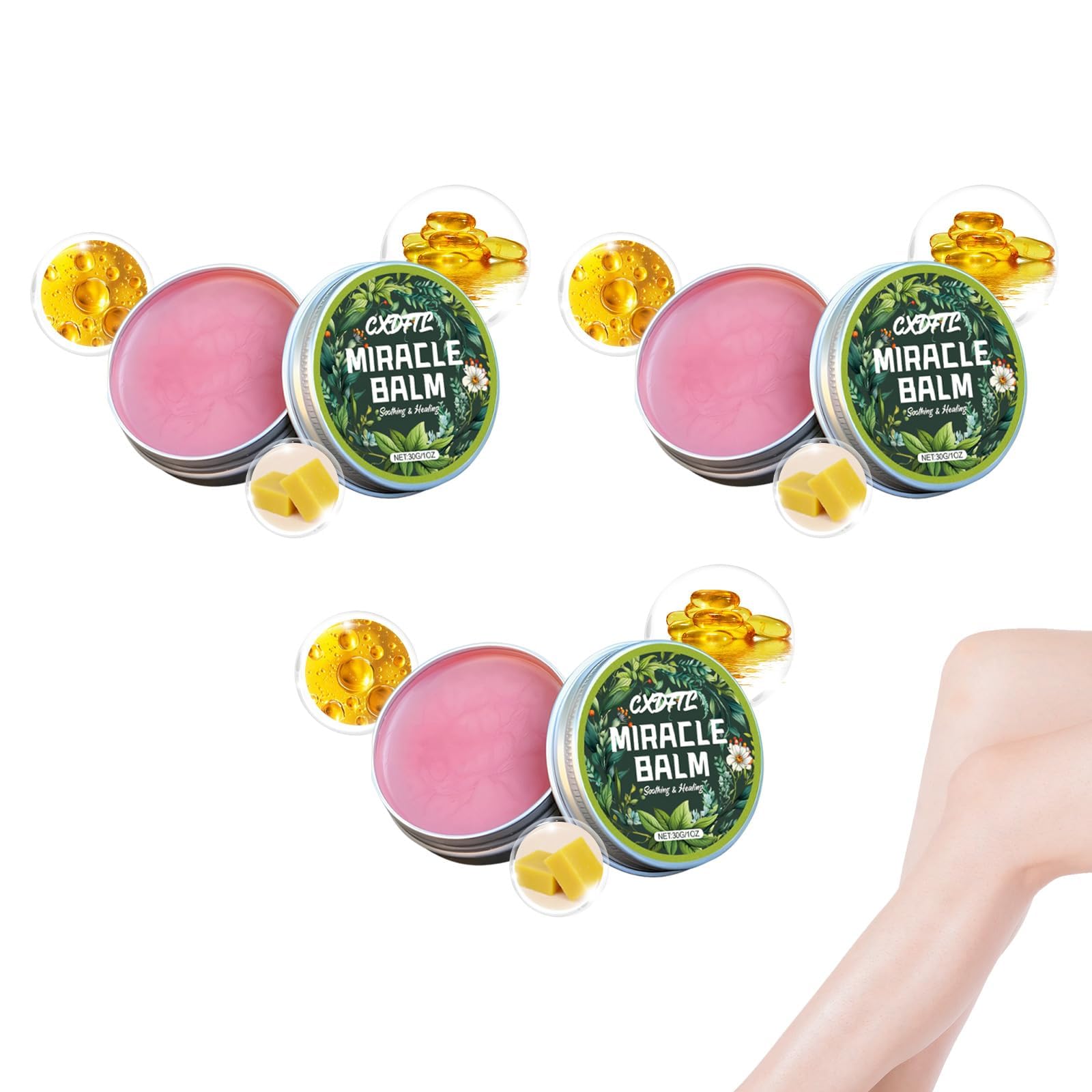 CXDFTL Miracle Balm – Organic 3-Pack Moisturizing Cream for Legs, Arms, and Back