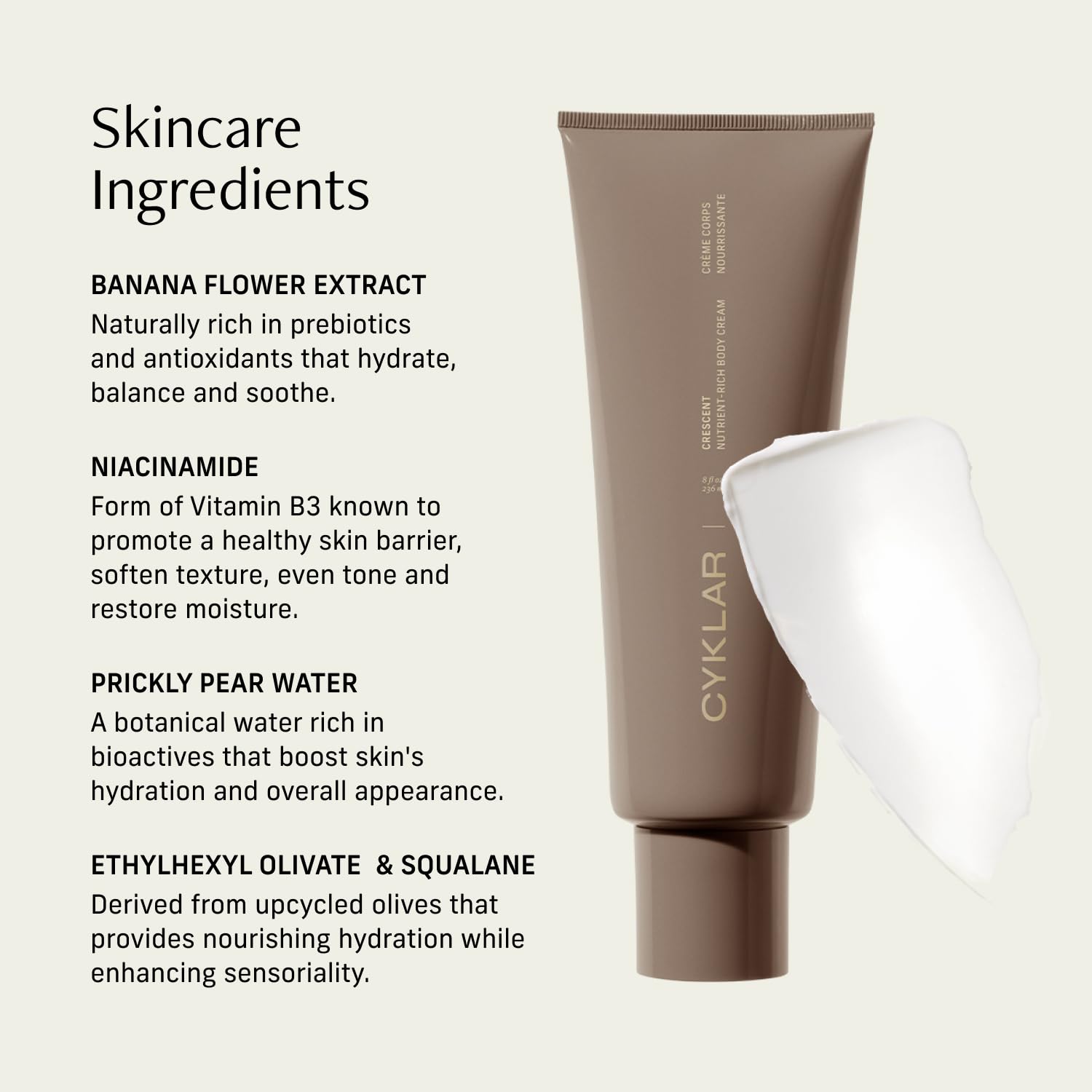 CYKLAR Nutrient Rich Body Cream – Crescent Scent Nourishing Moisturizer with Niacinamide & Banana Flower (8 oz)