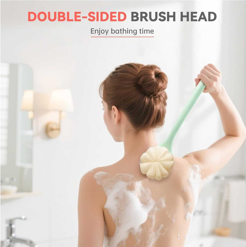 CYMPHW Back Scrubber for Shower — 15.7-inch Long-Handled Loofah Brush with Dual Bristles