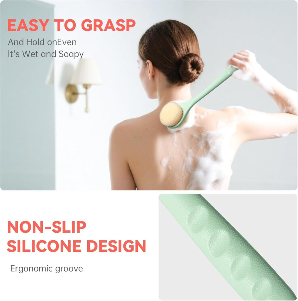CYMPHW Back Scrubber for Shower — 15.7-inch Long-Handled Loofah Brush with Dual Bristles