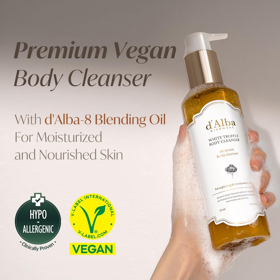 d'alba Piedmont White Truffle Oil Serum Body Cleanser 275ml – Vegan, Moisturizing, Mild Formula