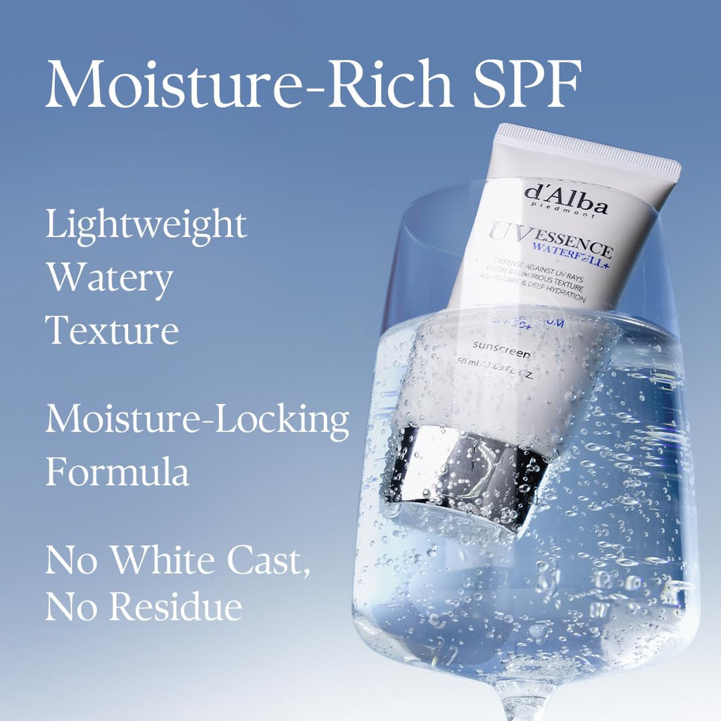 d'alba Piedmont Waterfull Essence Sunscreen SPF 50+ – Vegan, Lightweight, Glowy Finish