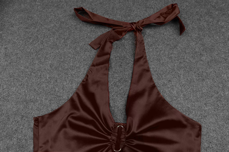 Ladies Fashion Backless Halter V-Neck Dress