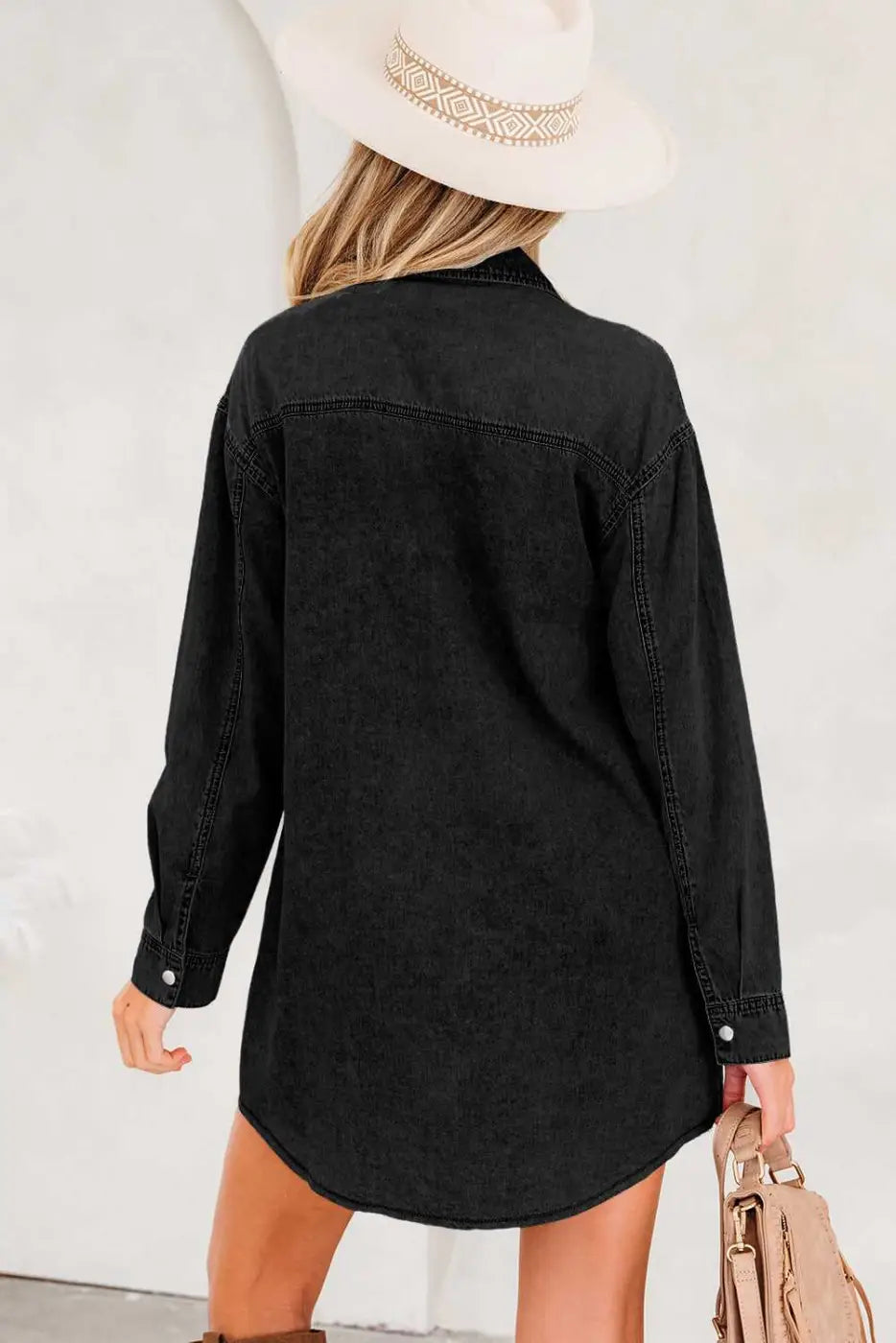 Raw Hem Oversized Denim Shirt Dress Women UK
