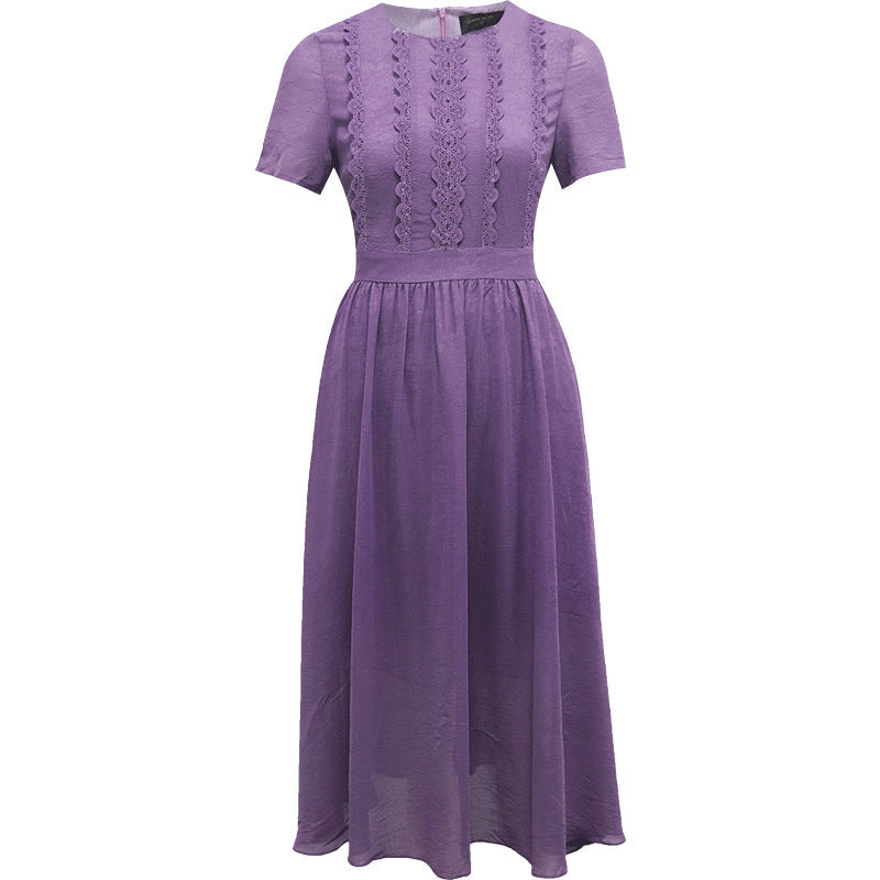 Lace Patchwork Purple Dress For Women