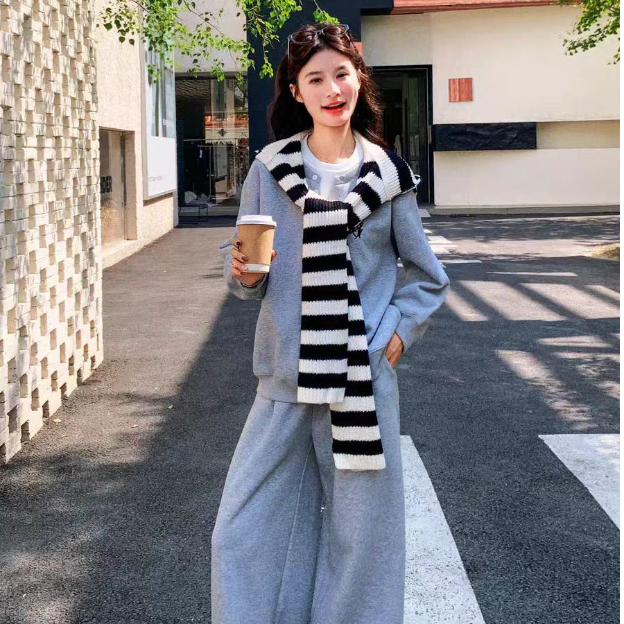 Retro Fashion Round Neck Long Sleeve Suit Women