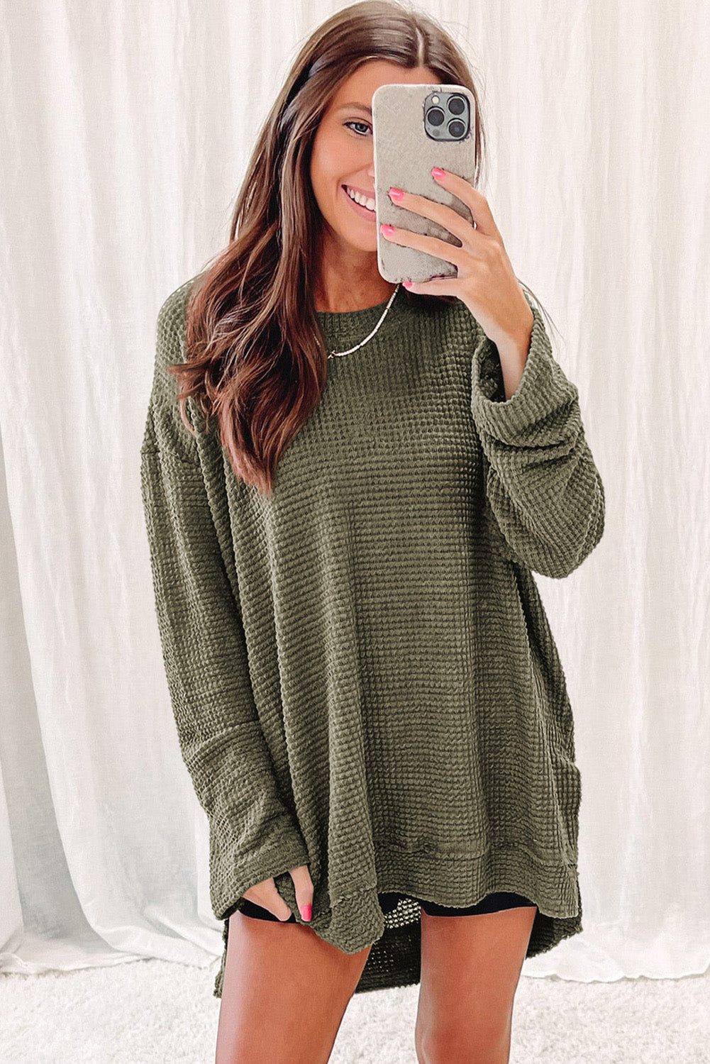 Moss Green Textured Knit Top | Plus Size Long Sleeve