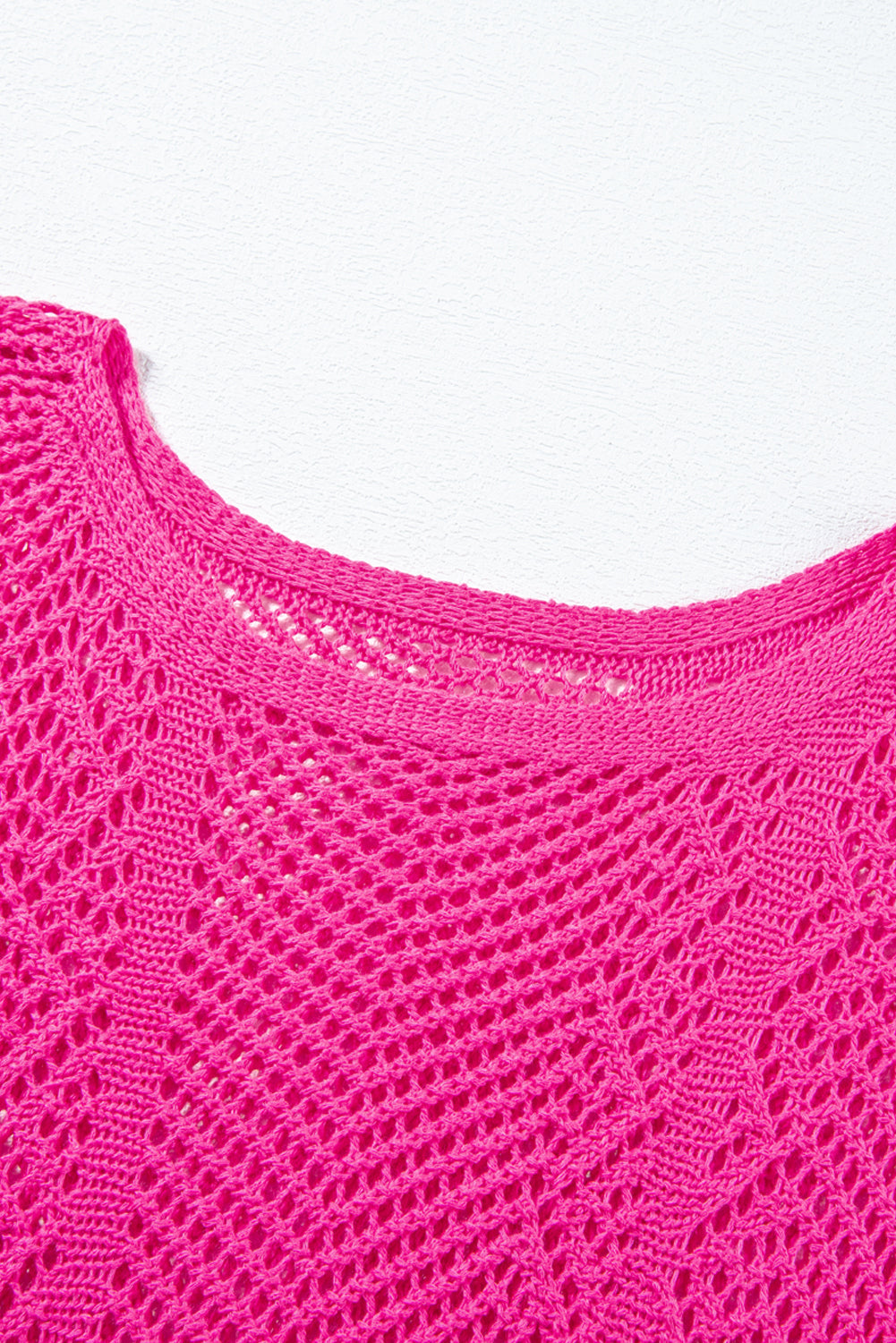 Pink Pointelle Knit Top Women UK | Scalloped Short Sleeve