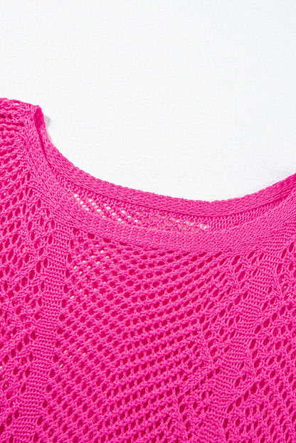Green Pointelle Knit Scallop Trim Blouse Women UK
