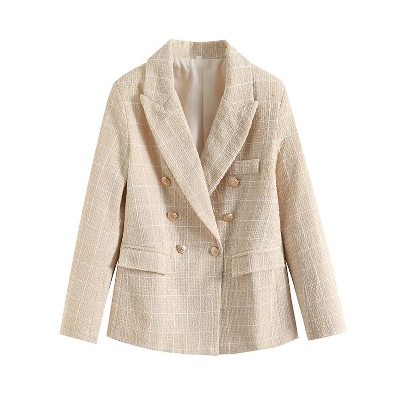 Womens 4-Color Textured Double-Breasted Midi Blazer