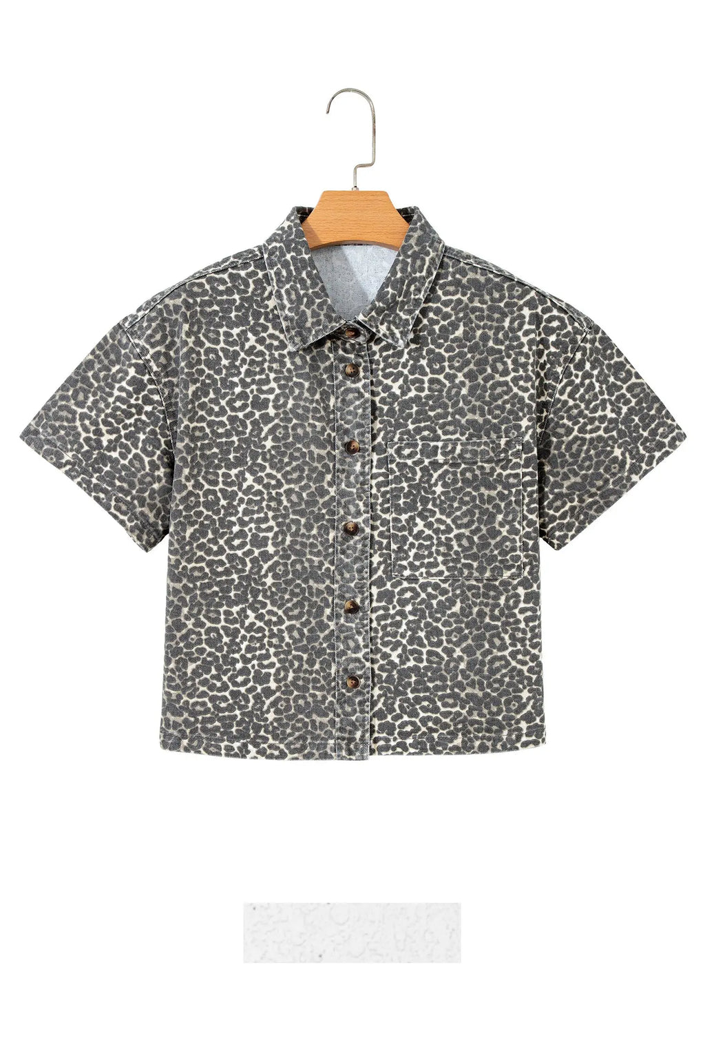 Gray Leopard Short Sleeve Denim Shirt Women UK