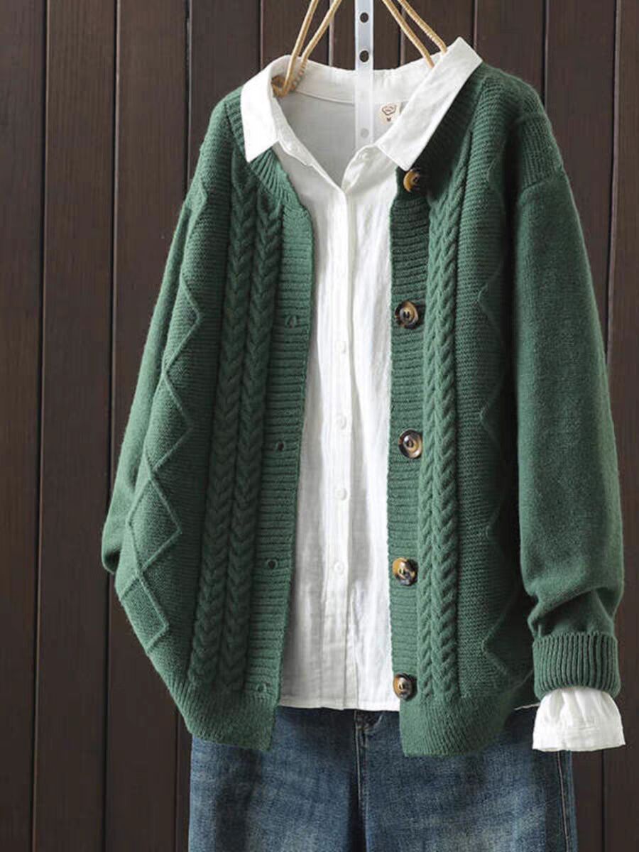 Knitted Cardigan Cable-Knit Sweater Coat For Women