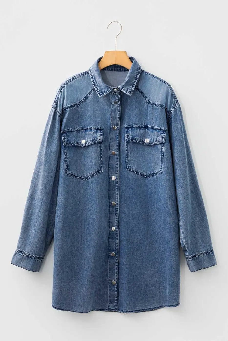 Raw Hem Oversized Denim Shirt Dress Women UK