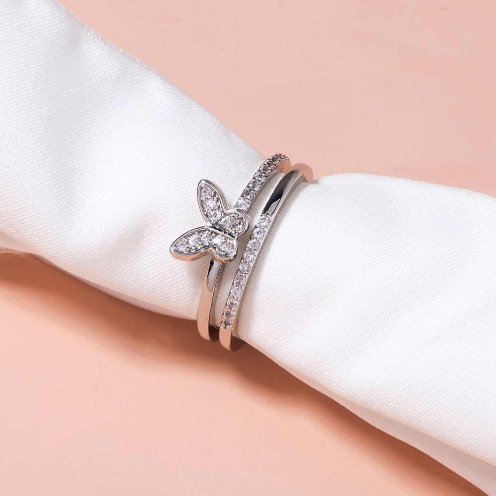 Delicate Micro-inlaid Butterfly Ring Adjustable Hand Inlaid Zircon Ring Female