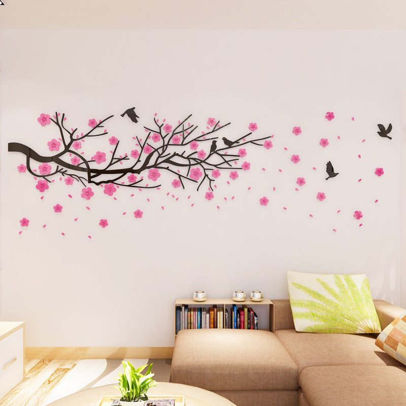 3D Acrylic Wall Decals - Elegant Floral Branch Design for Living Room & Bedroom Decor