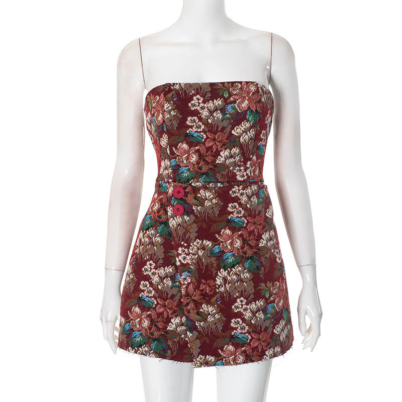 Sleeveless Off-the-shoulder Tube Top Jacquard Dress