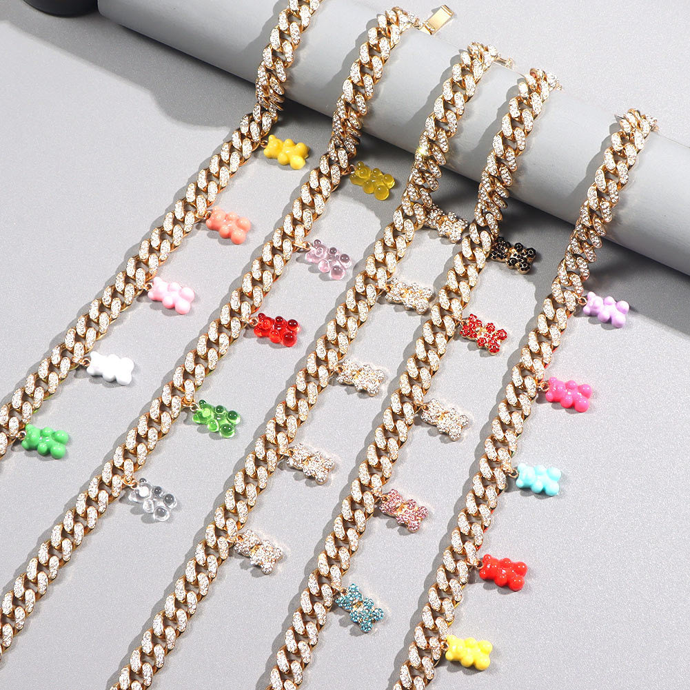 Colorful Clear Zircon Gummy Bears Pendant Necklace