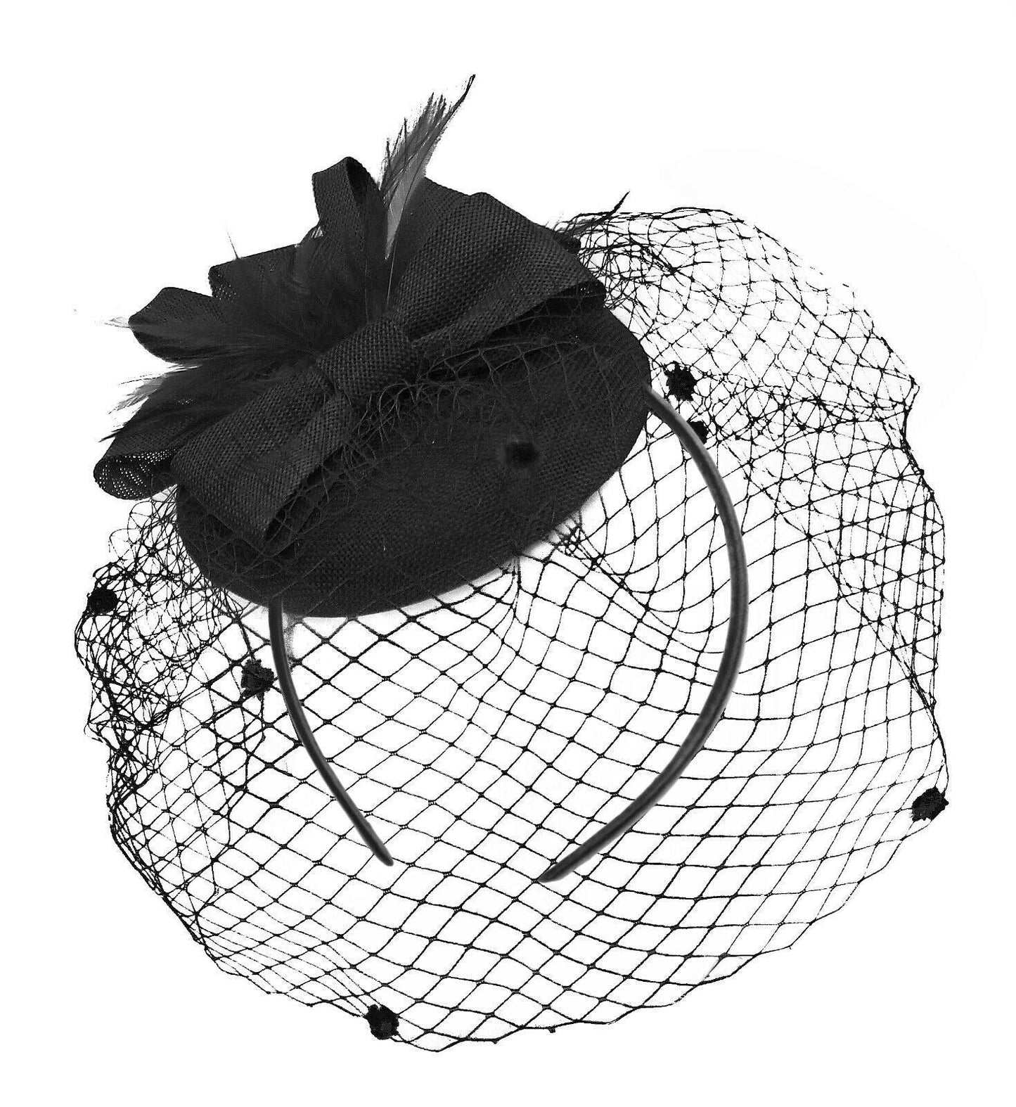 Black Birdcage Veil Pillbox Bow Sinamay Headband Fascinator Weddings Ascot Hatinator Races