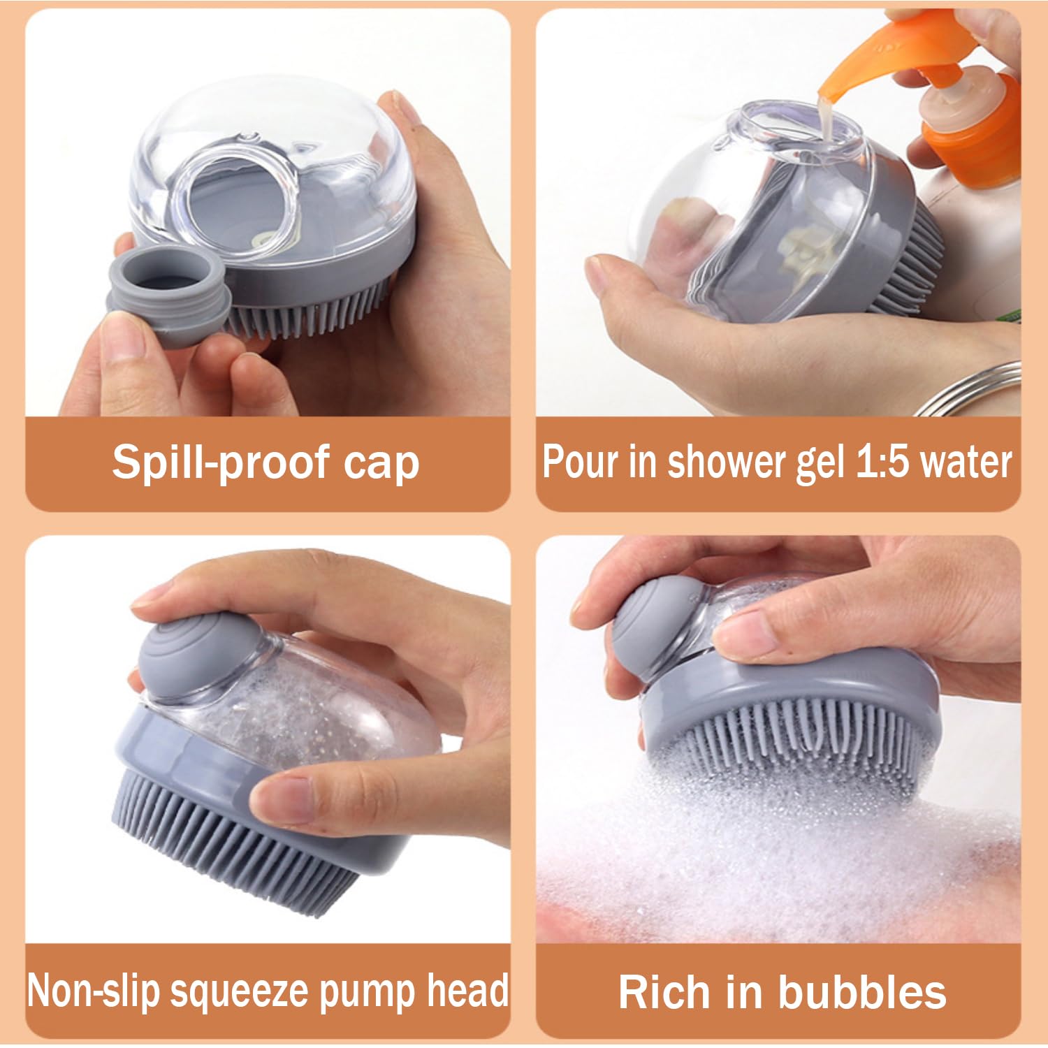 Soft Silicone Bristle Dog Brush With Soap Dispenser For Dog Grooming And Massage - Pink