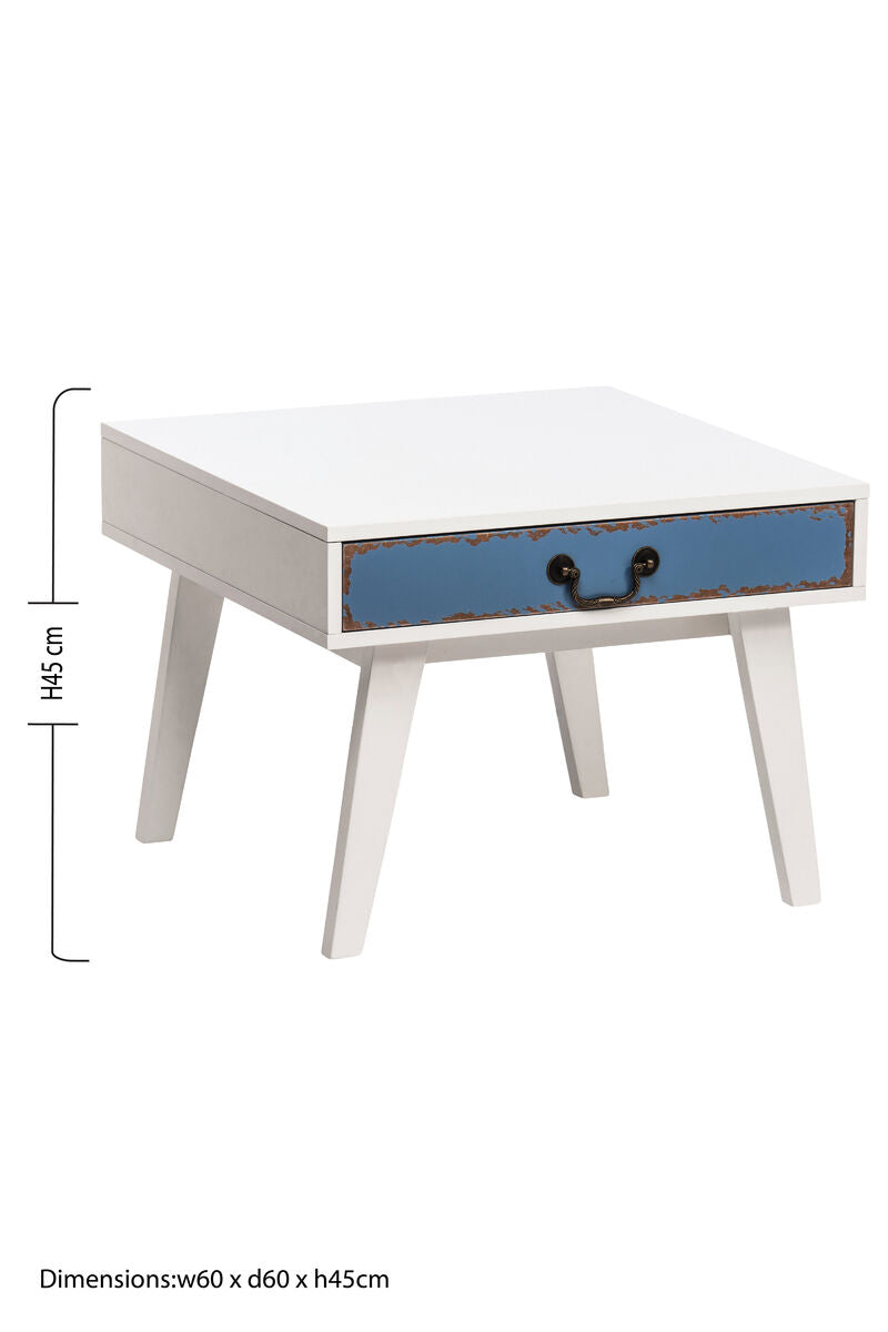 White Square Side Table with Drawer, Alchemy