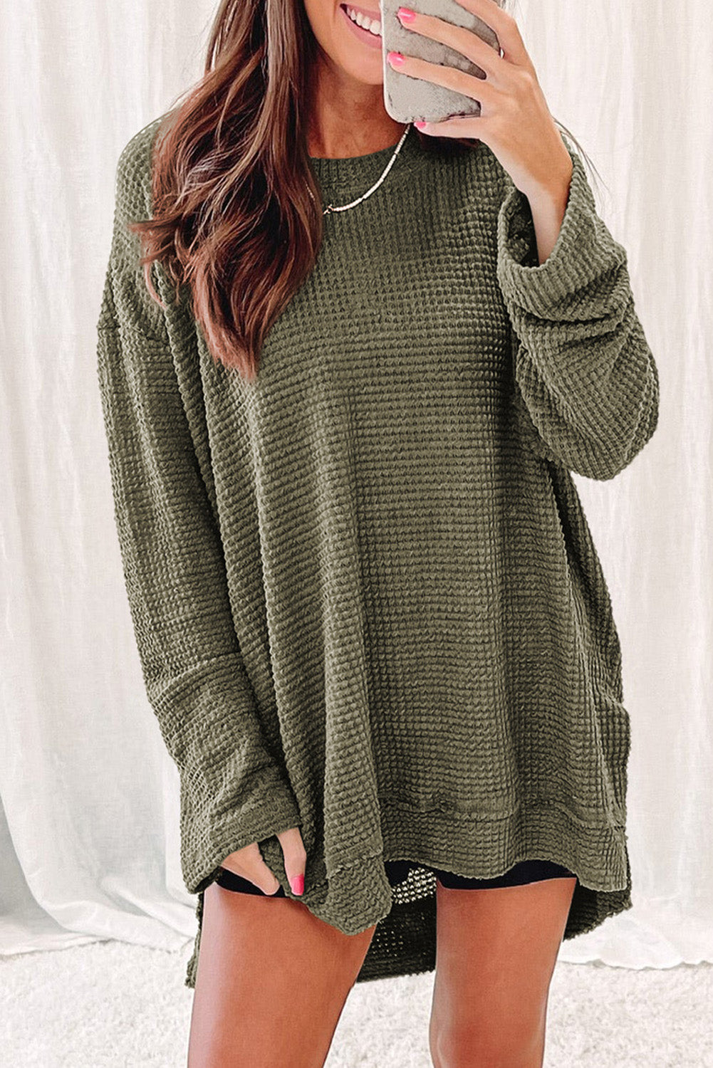 Moss Green Textured Knit Top | Plus Size Long Sleeve