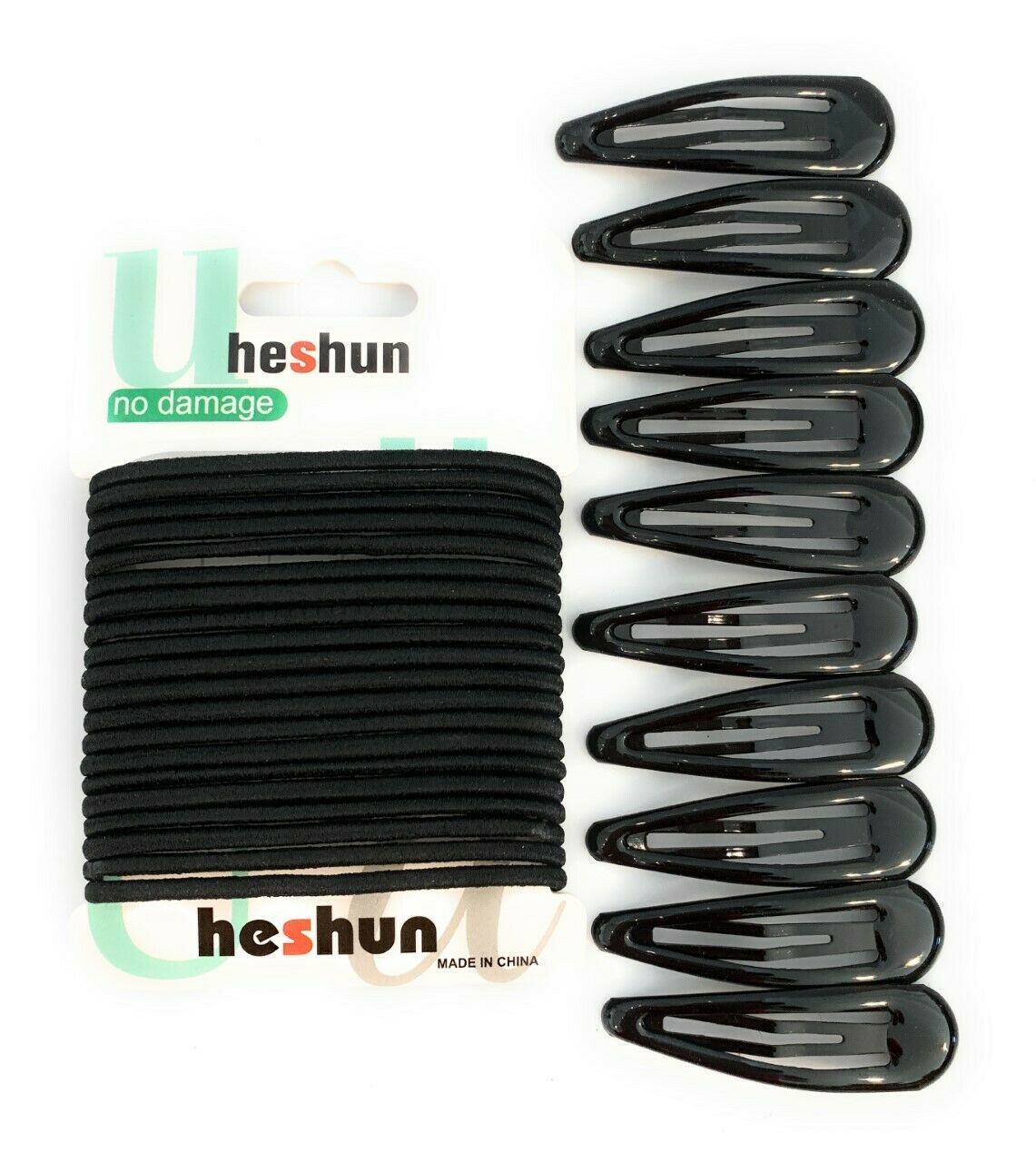 30 PCS Sleepie Elastics Hair Head Bands Snap Clips Hairbands Bobbles SCHOOL SET[Black,Full Set (Hair Elastics and Clips)]