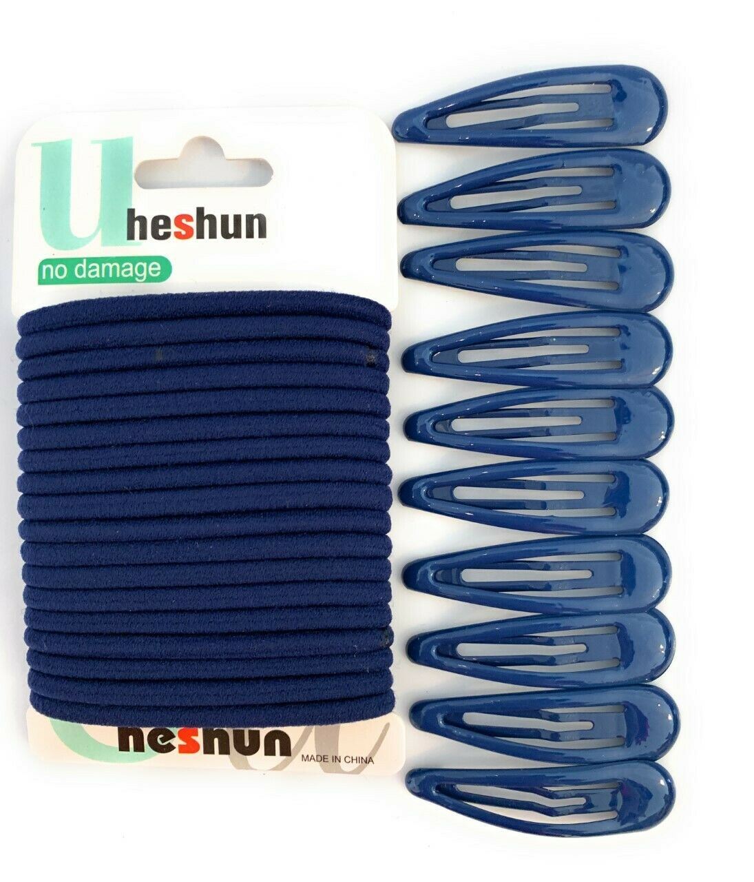 30 PCS Sleepie Elastics Hair Head Bands Snap Clips Hairbands Bobbles SCHOOL SET[Navy Blue,Full Set (Hair Elastics and Clips)]