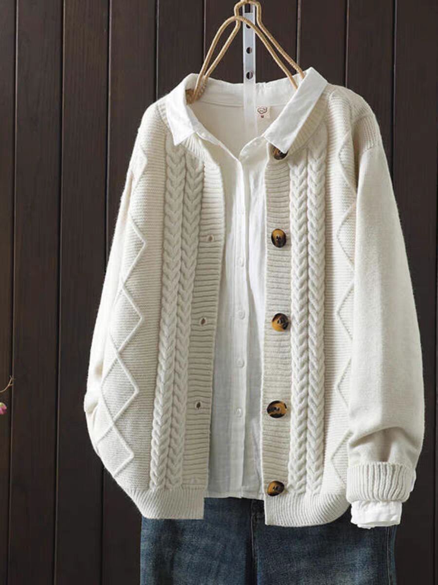 Knitted Cardigan Cable-Knit Sweater Coat For Women
