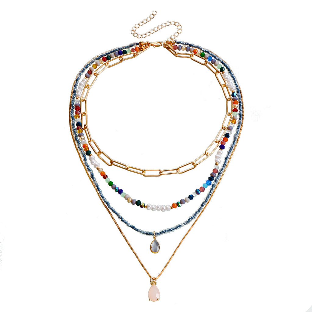 Bohemian Contrast Color Rice-shaped Beads Stringed Beads Multi-layer Necklace