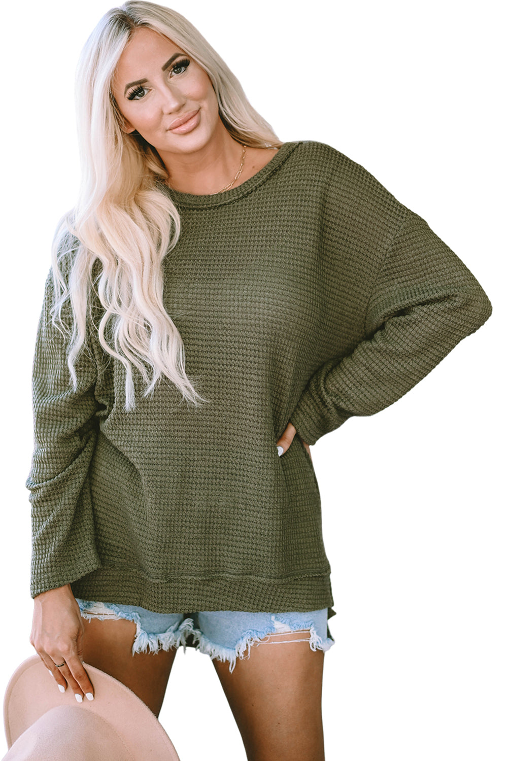 Moss Green Textured Knit Top | Plus Size Long Sleeve