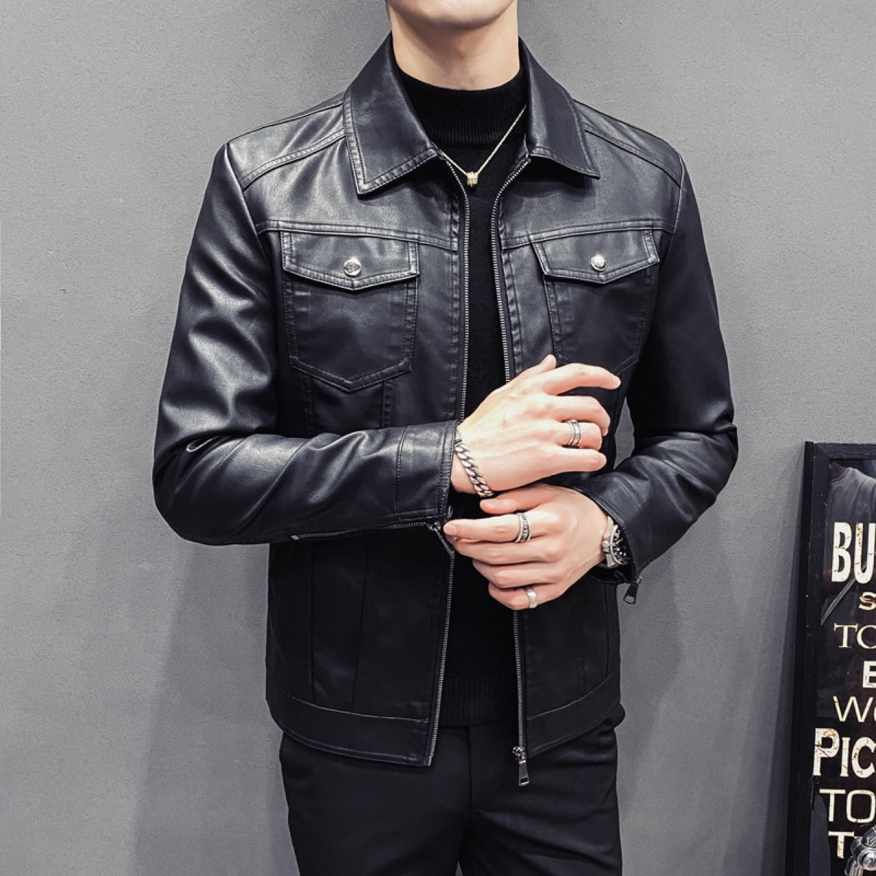 Men's Premium Quilted Leather Jacket - Fall Winter Casual Outerwear