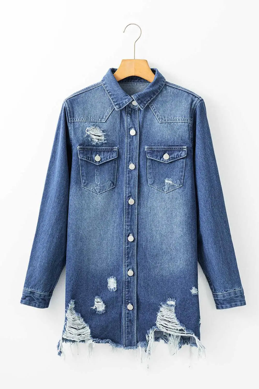 Light Wash Frayed Denim Duster Women UK