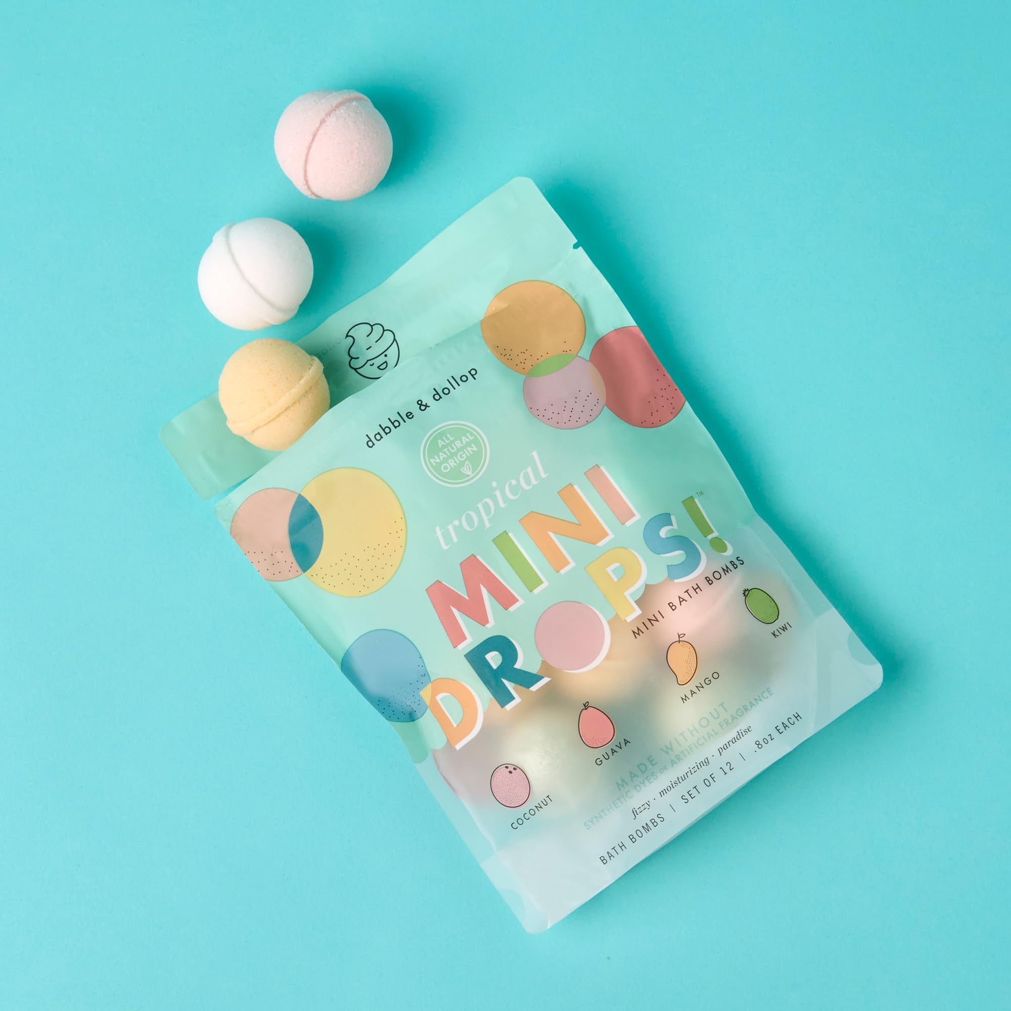 Dabble & Dollop Tropical Mini Bath Bombs & Coconut 3-in-1 Cleanser (Pack of 2) – All-Natural, Vegan & Cruelty-Free