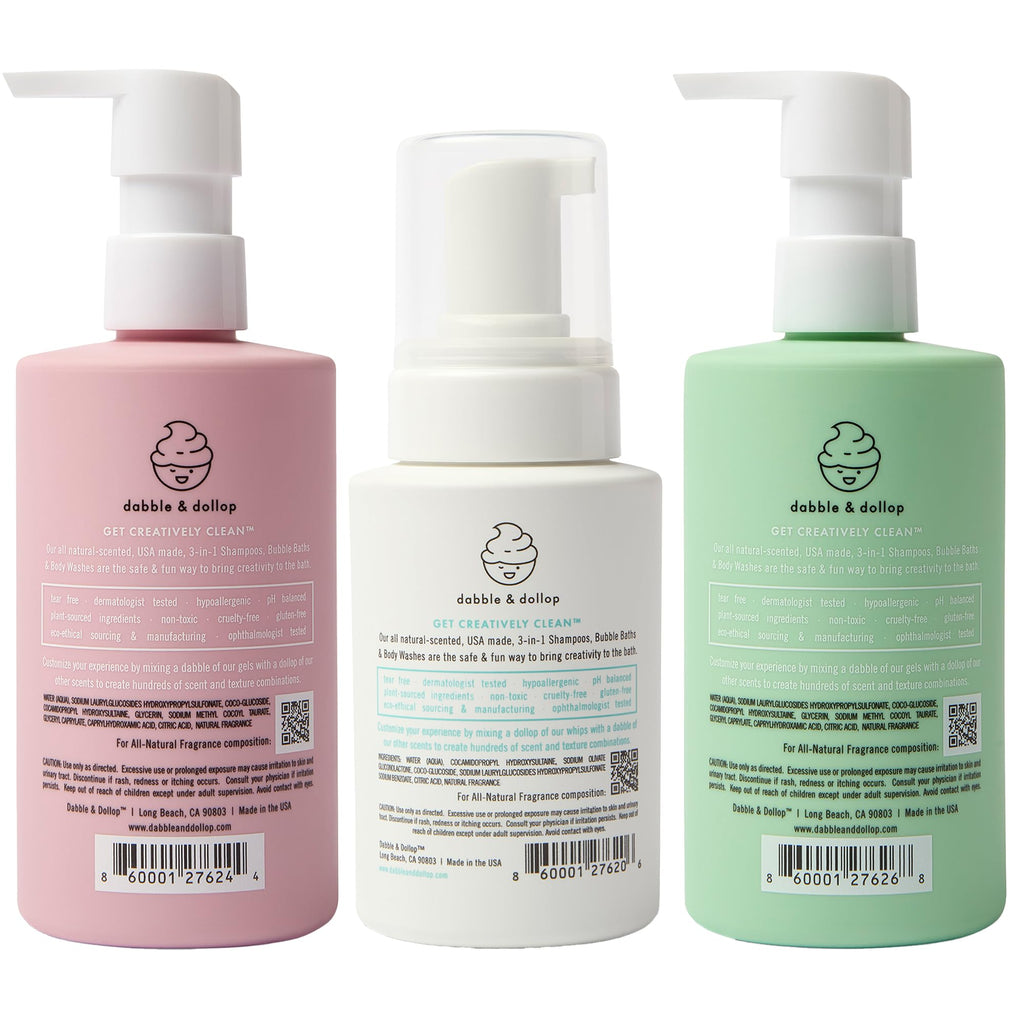 Beachy Bundle by Dabble & Dollop – Natural 3-in-1 Kids Bath Set (Honeydew Melon, Vanilla & Coconut) | Tear-Free, Vegan & Paraben Free