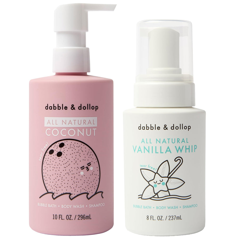 Dabble & Dollop Coconut + Vanilla 3-in-1 Kids Bubble Bath – Tear-Free, Vegan (2-Pack)