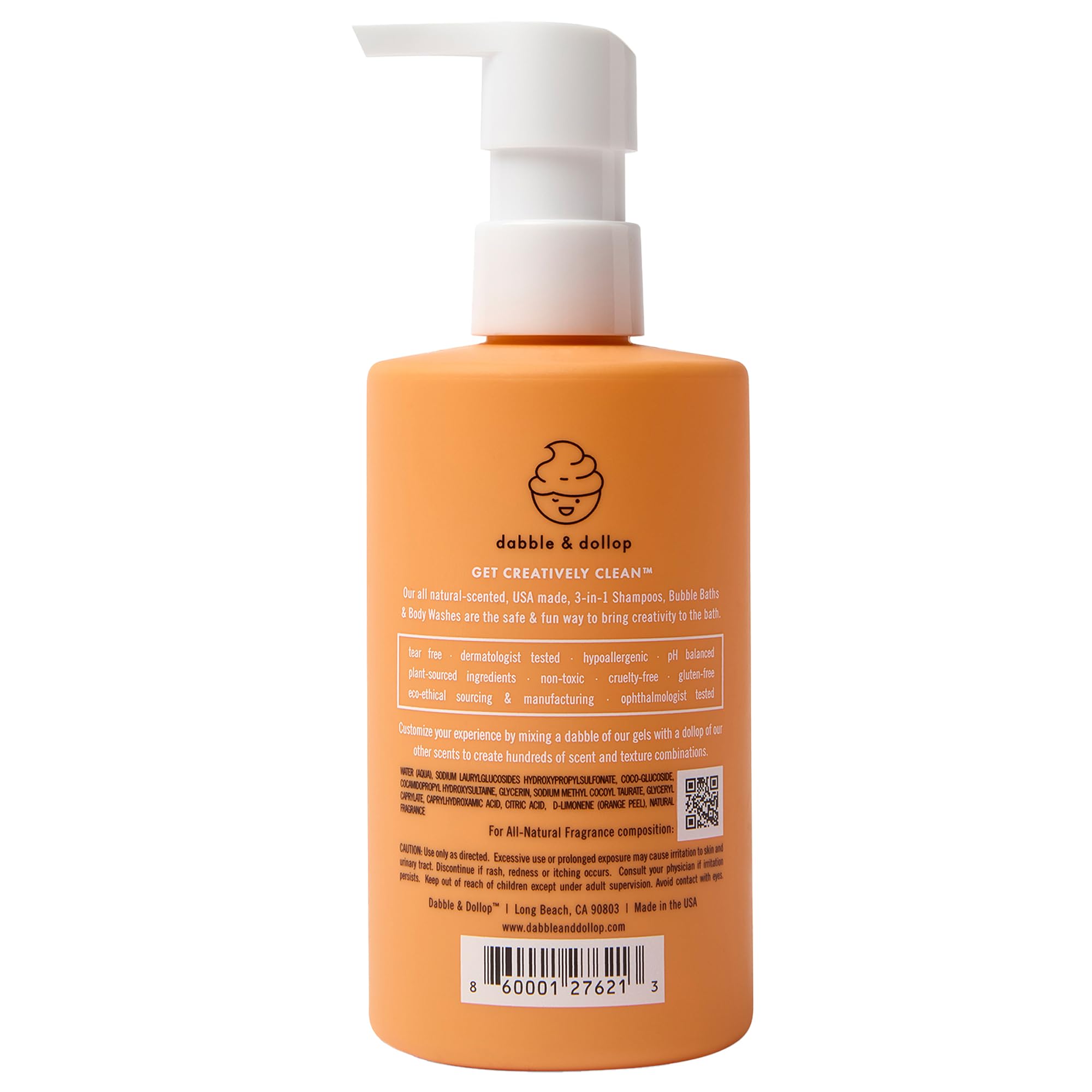 Dabble & Dollop Tangerine 3-in-1 Kids Body Wash, Shampoo & Bubble Bath – Tear-Free, Gentle, Vegan (10 oz x 2)
