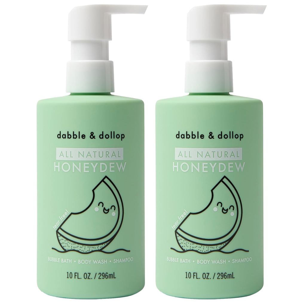 Dabble & Dollop Honeydew Melon 3-in-1 Body Wash & Shampoo – Tear-Free, Vegan, Paraben- and Sulfate-Free (10oz, Pack of 2)