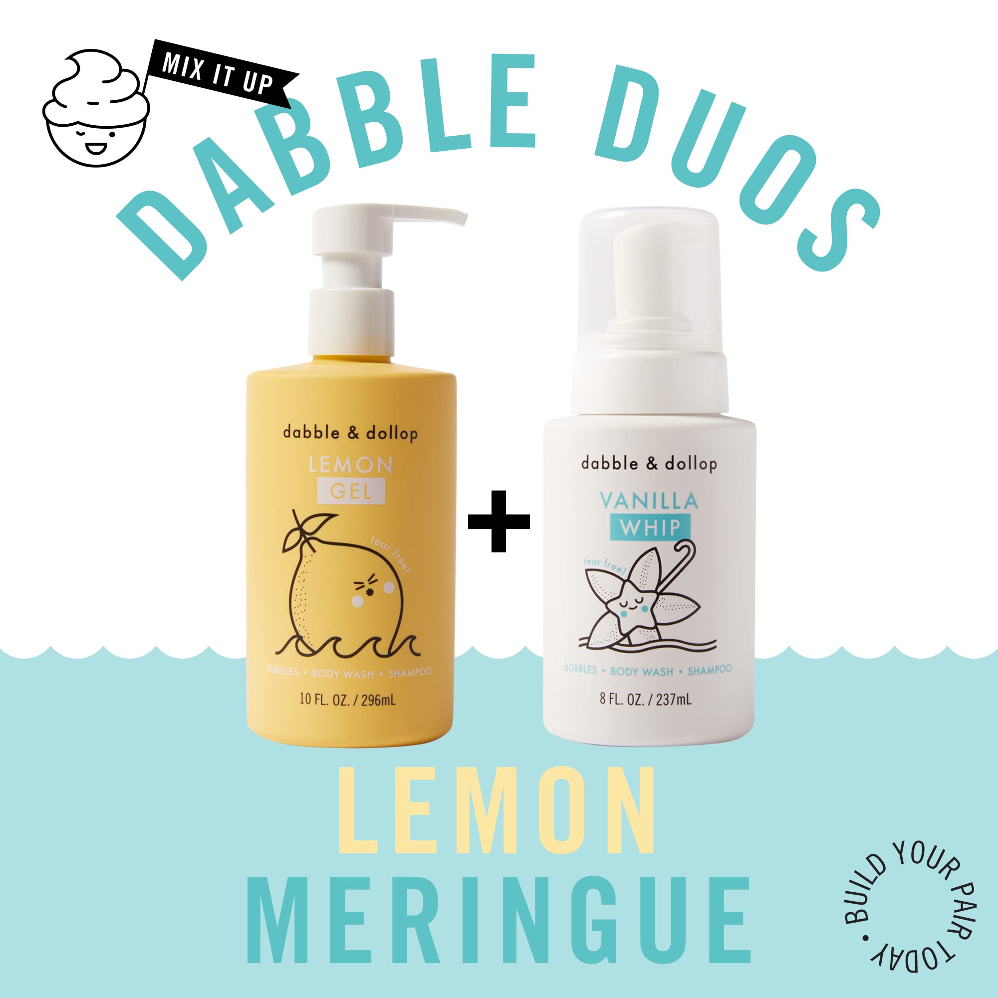 Dabble and Dollop Lemon + Vanilla 3-in-1 Bath Wash for Kids – Tear-Free, Plant-Based, 2-Pack