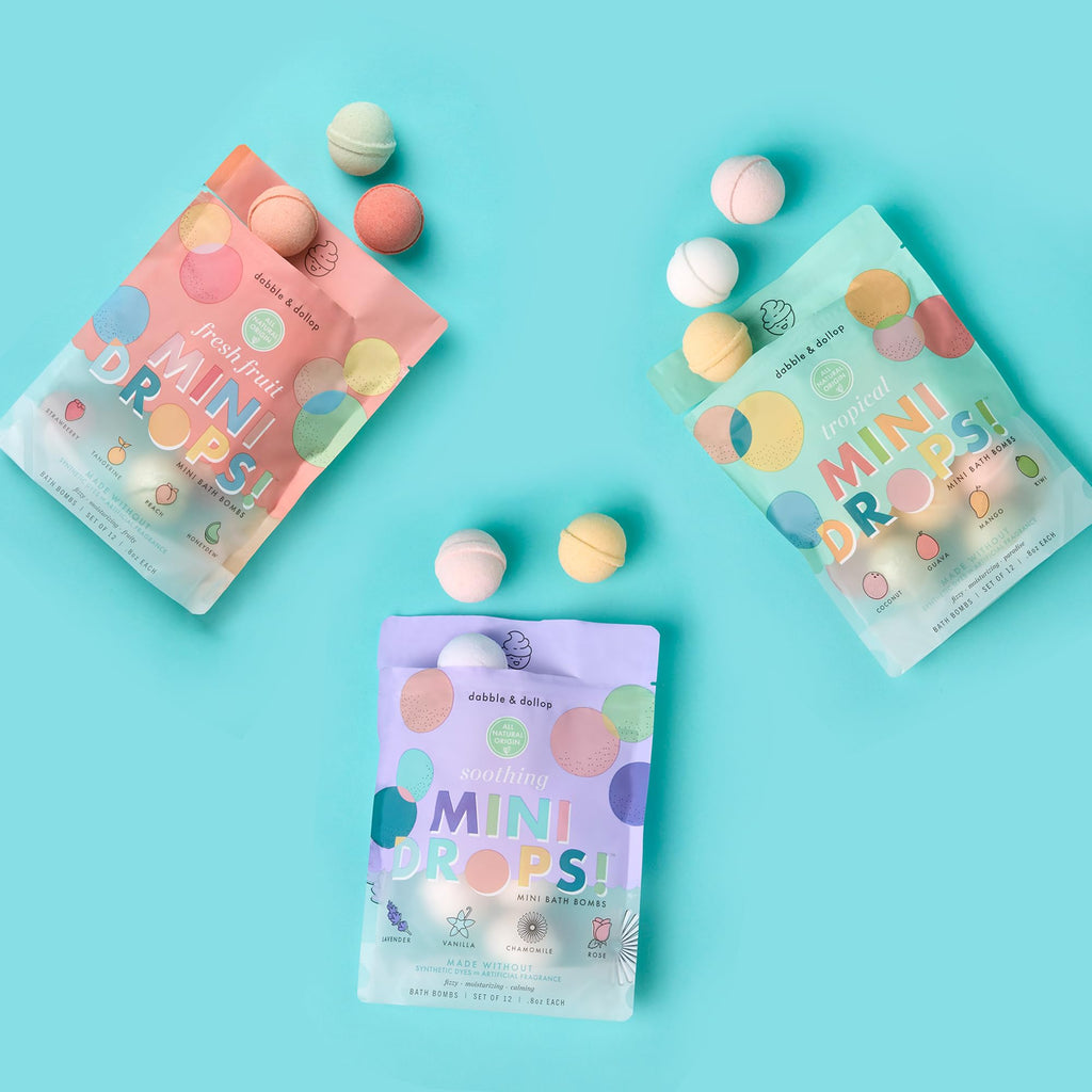 Dabble & Dollop Mini Bath Bombs Variety Pack – 36 Natural Kid’s Droplets, Resealable Pouches, Vegan & Cruelty-Free