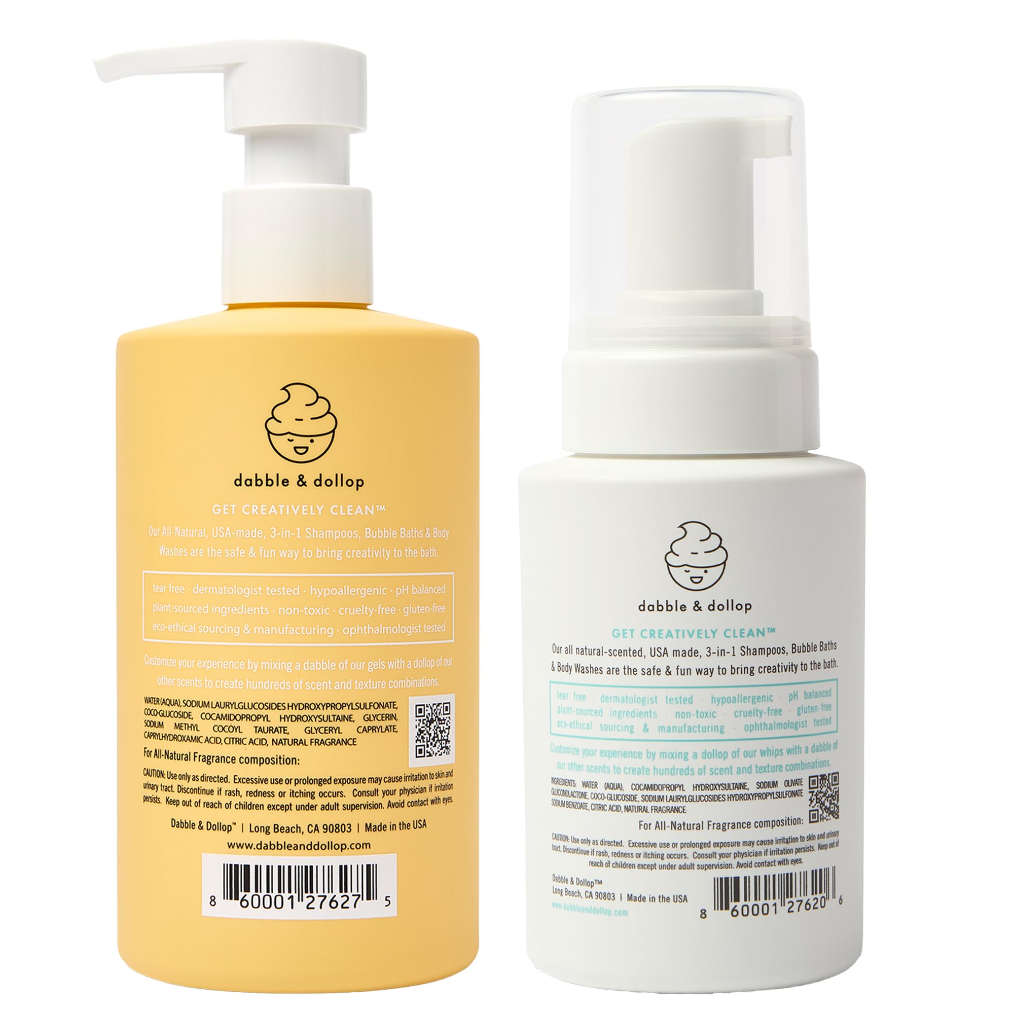 Dabble and Dollop Lemon + Vanilla 3-in-1 Bath Wash for Kids – Tear-Free, Plant-Based, 2-Pack