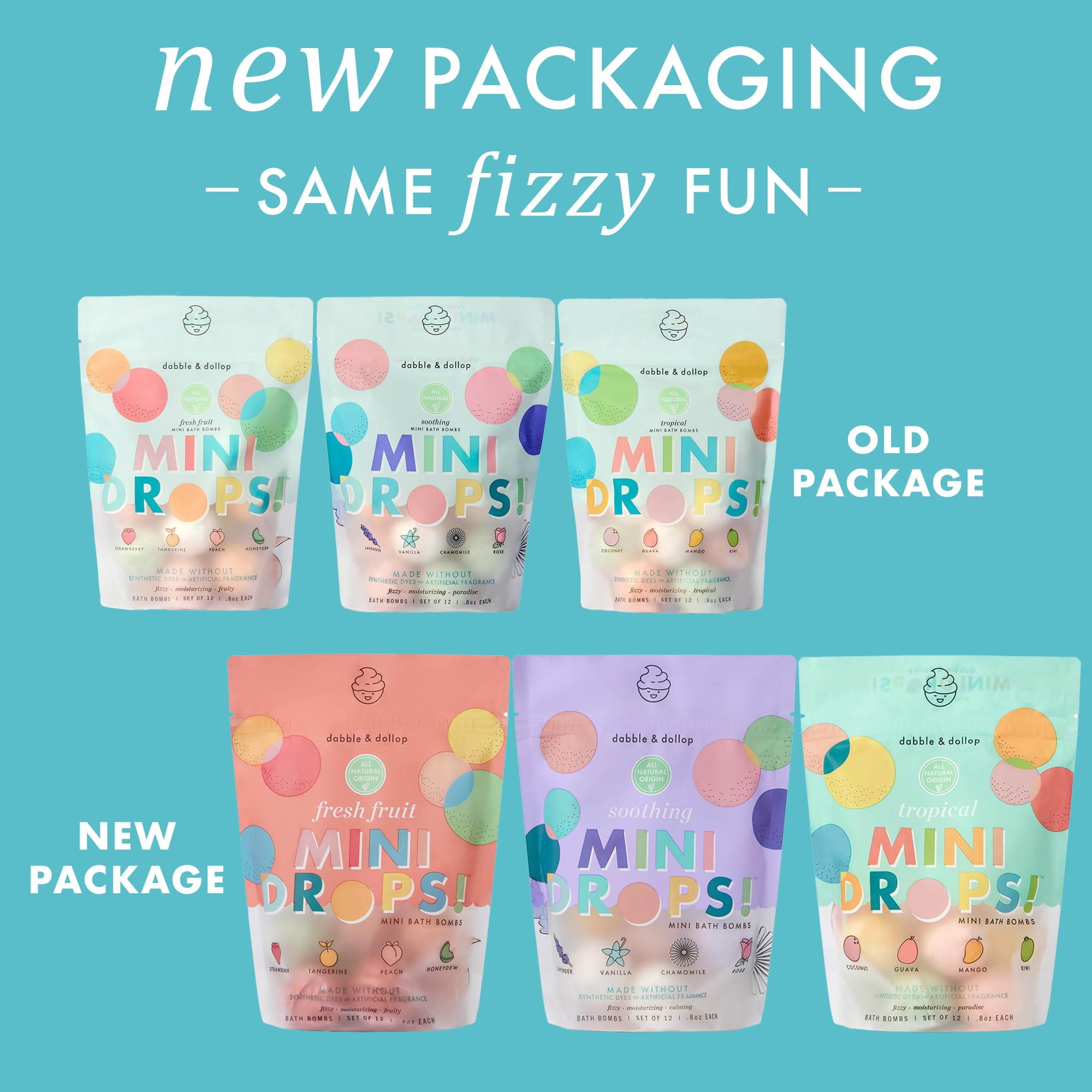 Dabble & Dollop Mini Bath Bombs Variety Pack – 36 Natural Kid’s Droplets, Resealable Pouches, Vegan & Cruelty-Free
